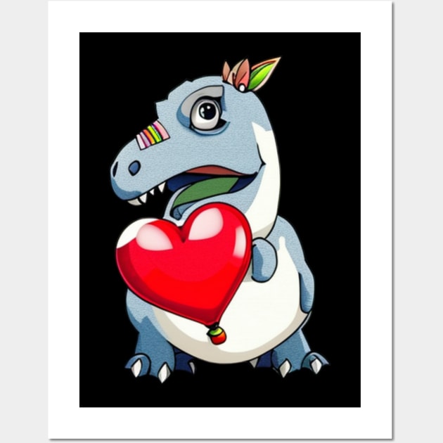 I Steal Hearts Valentines Day T-Rex Dinosaur Wall Art by Paper & Pixels